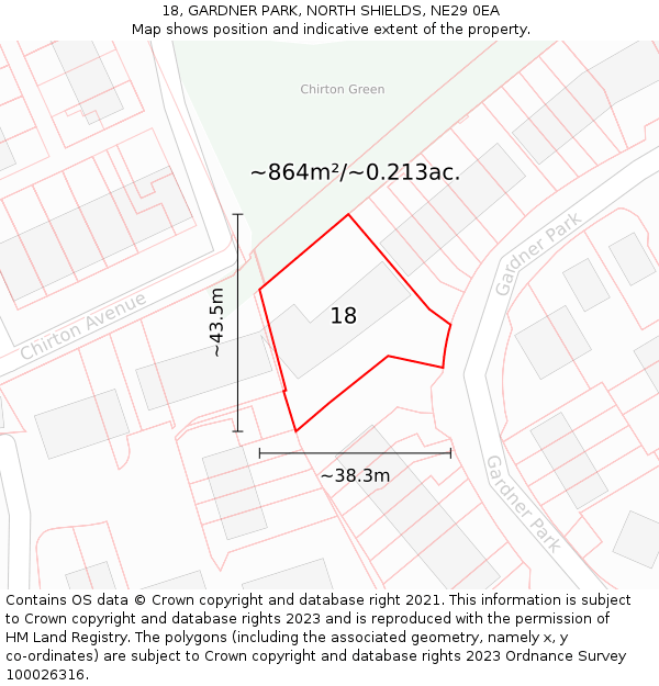 18, GARDNER PARK, NORTH SHIELDS, NE29 0EA: Plot and title map