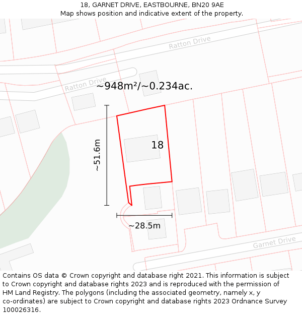18, GARNET DRIVE, EASTBOURNE, BN20 9AE: Plot and title map