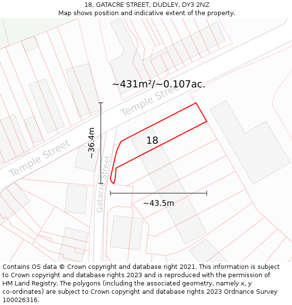 18, GATACRE STREET, DUDLEY, DY3 2NZ: Plot and title map