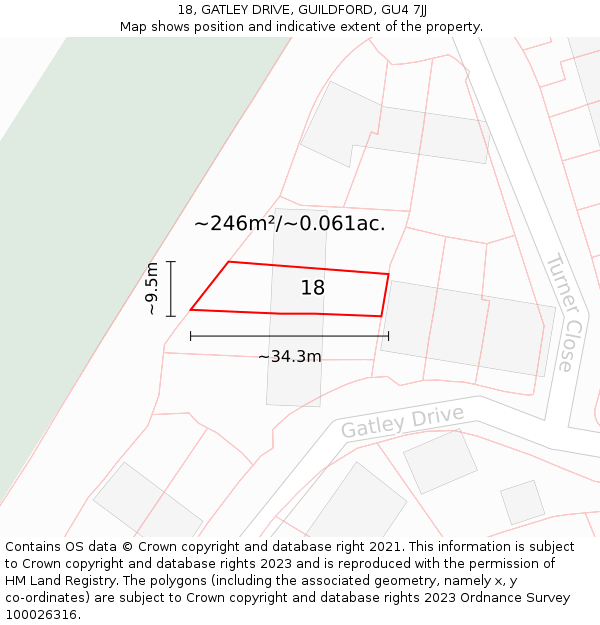 18, GATLEY DRIVE, GUILDFORD, GU4 7JJ: Plot and title map