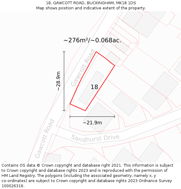 18, GAWCOTT ROAD, BUCKINGHAM, MK18 1DS: Plot and title map