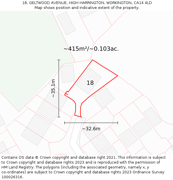 18, GELTWOOD AVENUE, HIGH HARRINGTON, WORKINGTON, CA14 4LD: Plot and title map