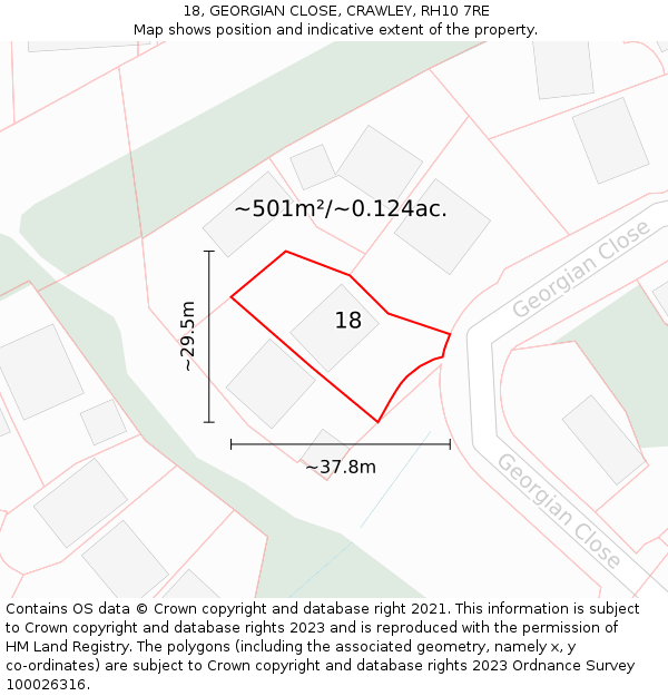 18, GEORGIAN CLOSE, CRAWLEY, RH10 7RE: Plot and title map