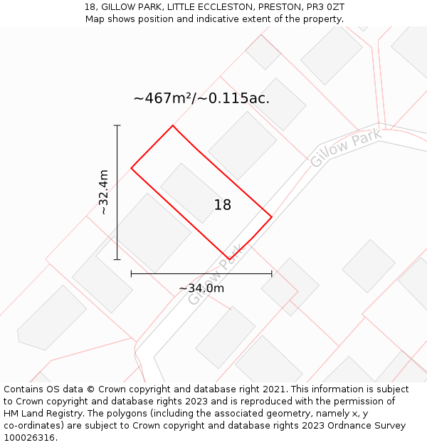 18, GILLOW PARK, LITTLE ECCLESTON, PRESTON, PR3 0ZT: Plot and title map