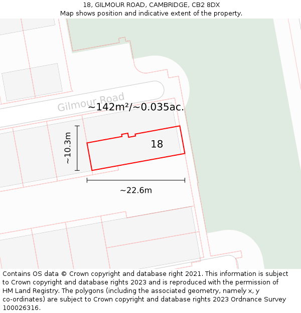 18, GILMOUR ROAD, CAMBRIDGE, CB2 8DX: Plot and title map