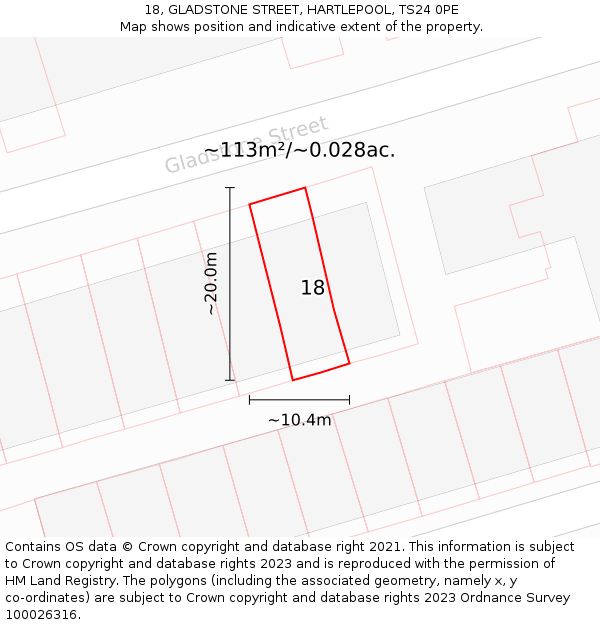 18, GLADSTONE STREET, HARTLEPOOL, TS24 0PE: Plot and title map