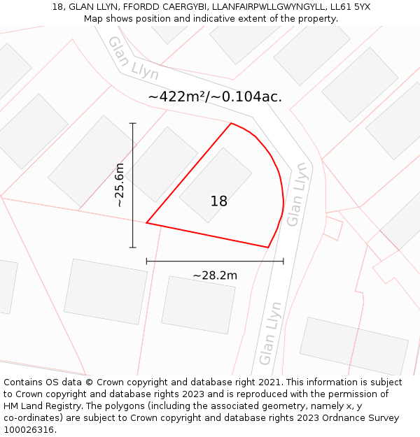 18, GLAN LLYN, FFORDD CAERGYBI, LLANFAIRPWLLGWYNGYLL, LL61 5YX: Plot and title map