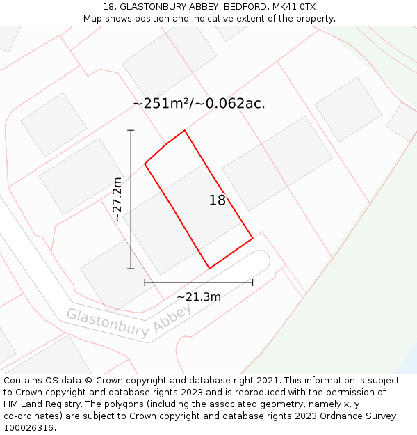 18, GLASTONBURY ABBEY, BEDFORD, MK41 0TX: Plot and title map