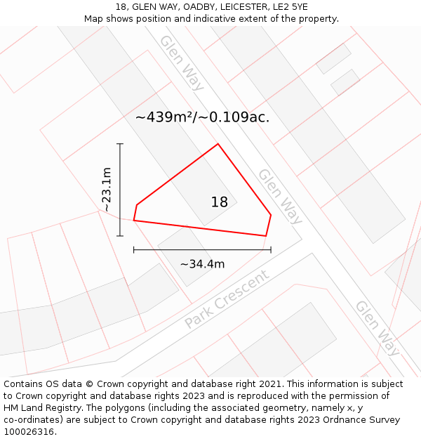 18, GLEN WAY, OADBY, LEICESTER, LE2 5YE: Plot and title map