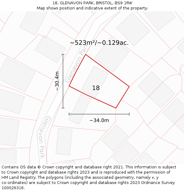 18, GLENAVON PARK, BRISTOL, BS9 1RW: Plot and title map