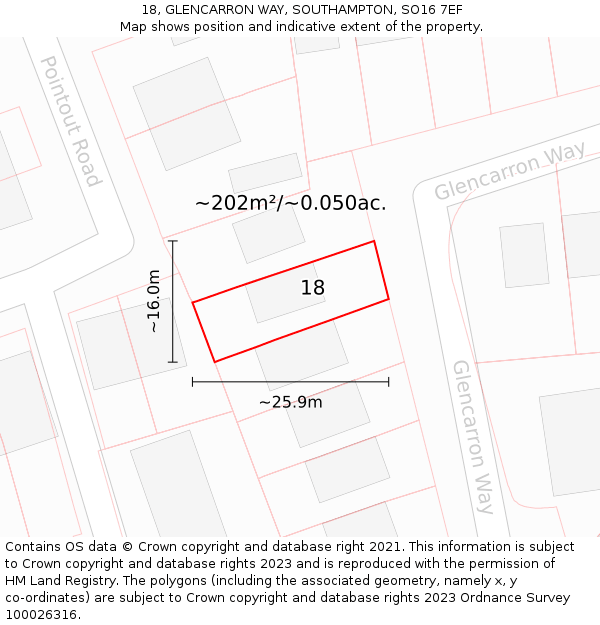 18, GLENCARRON WAY, SOUTHAMPTON, SO16 7EF: Plot and title map