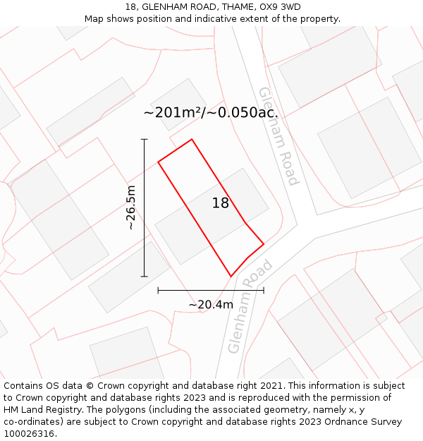 18, GLENHAM ROAD, THAME, OX9 3WD: Plot and title map