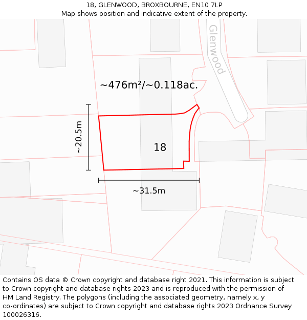 18, GLENWOOD, BROXBOURNE, EN10 7LP: Plot and title map