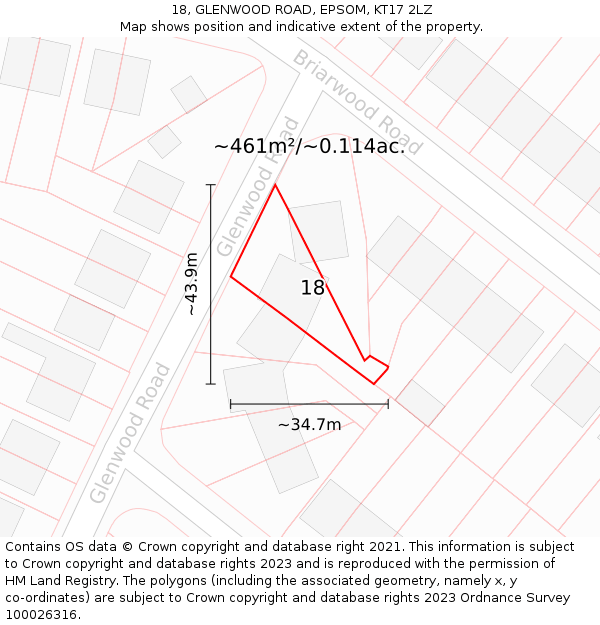 18, GLENWOOD ROAD, EPSOM, KT17 2LZ: Plot and title map