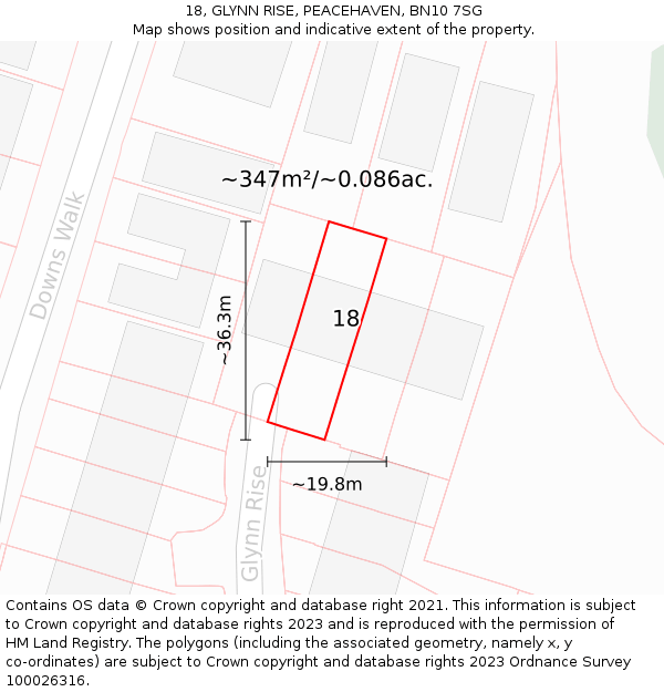 18, GLYNN RISE, PEACEHAVEN, BN10 7SG: Plot and title map