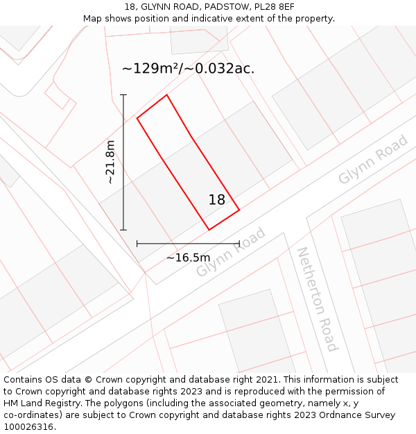 18, GLYNN ROAD, PADSTOW, PL28 8EF: Plot and title map