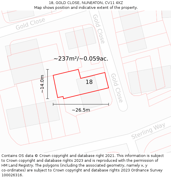 18, GOLD CLOSE, NUNEATON, CV11 4XZ: Plot and title map