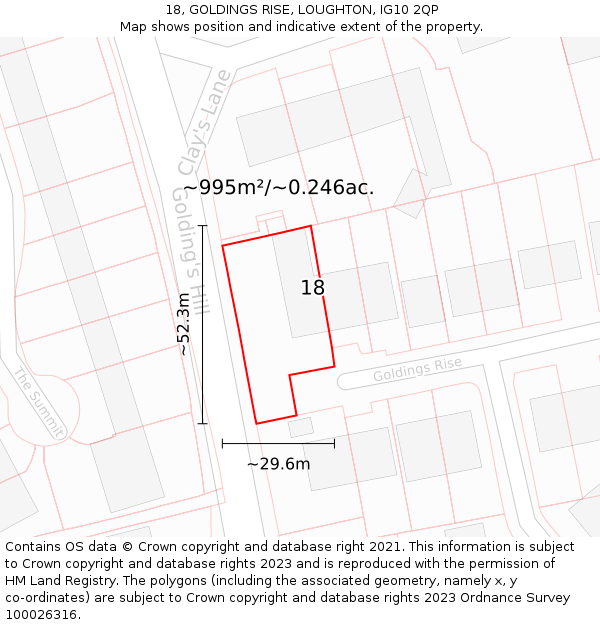 18, GOLDINGS RISE, LOUGHTON, IG10 2QP: Plot and title map