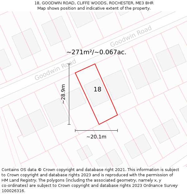 18, GOODWIN ROAD, CLIFFE WOODS, ROCHESTER, ME3 8HR: Plot and title map