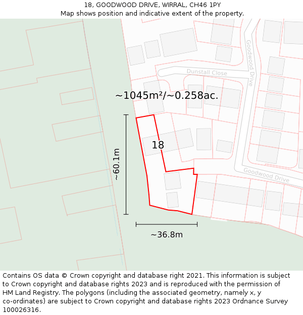 18, GOODWOOD DRIVE, WIRRAL, CH46 1PY: Plot and title map