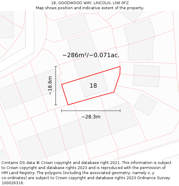 18, GOODWOOD WAY, LINCOLN, LN6 0FZ: Plot and title map