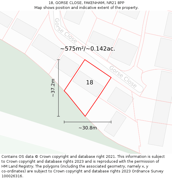 18, GORSE CLOSE, FAKENHAM, NR21 8PP: Plot and title map