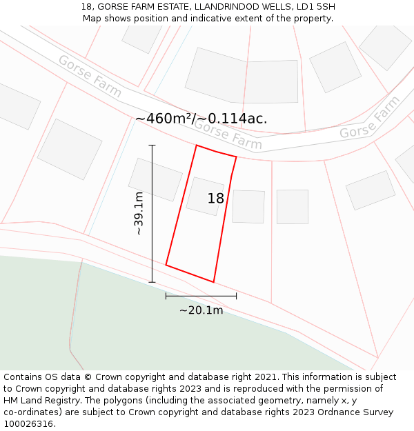 18, GORSE FARM ESTATE, LLANDRINDOD WELLS, LD1 5SH: Plot and title map