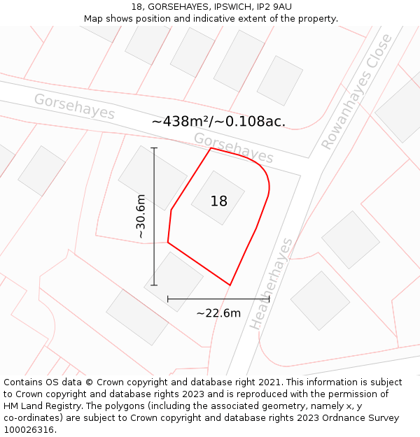 18, GORSEHAYES, IPSWICH, IP2 9AU: Plot and title map