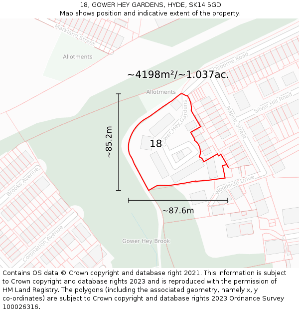 18, GOWER HEY GARDENS, HYDE, SK14 5GD: Plot and title map