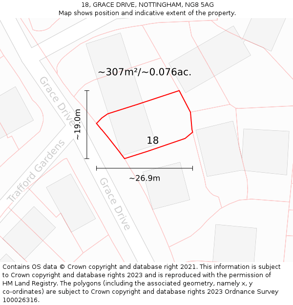 18, GRACE DRIVE, NOTTINGHAM, NG8 5AG: Plot and title map