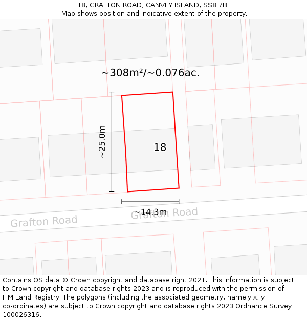 18, GRAFTON ROAD, CANVEY ISLAND, SS8 7BT: Plot and title map