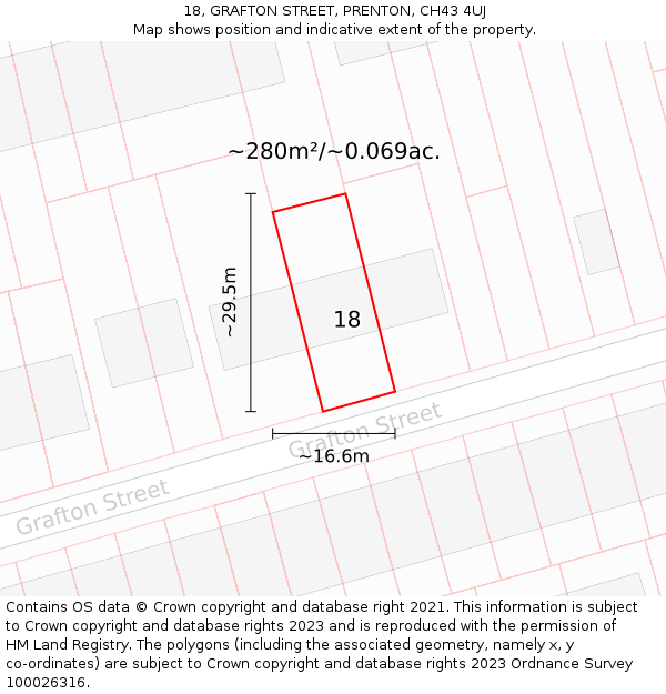 18, GRAFTON STREET, PRENTON, CH43 4UJ: Plot and title map