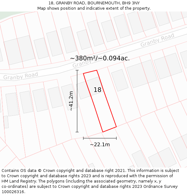 18, GRANBY ROAD, BOURNEMOUTH, BH9 3NY: Plot and title map