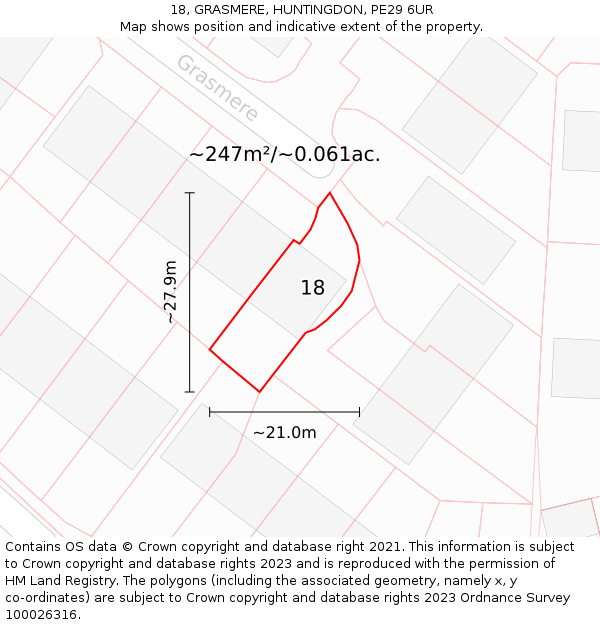 18, GRASMERE, HUNTINGDON, PE29 6UR: Plot and title map