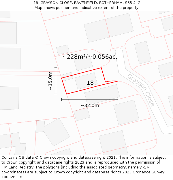 18, GRAYSON CLOSE, RAVENFIELD, ROTHERHAM, S65 4LG: Plot and title map