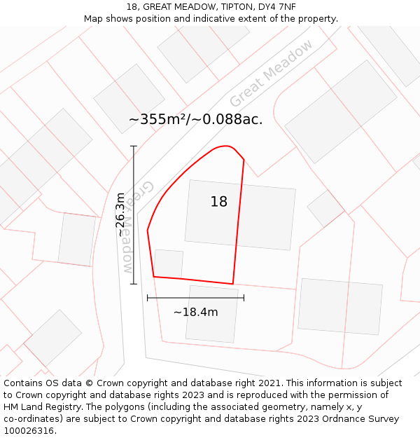 18, GREAT MEADOW, TIPTON, DY4 7NF: Plot and title map