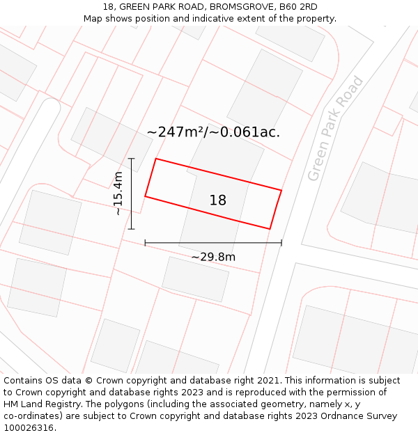 18, GREEN PARK ROAD, BROMSGROVE, B60 2RD: Plot and title map