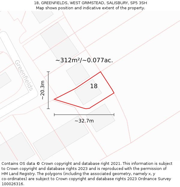 18, GREENFIELDS, WEST GRIMSTEAD, SALISBURY, SP5 3SH: Plot and title map