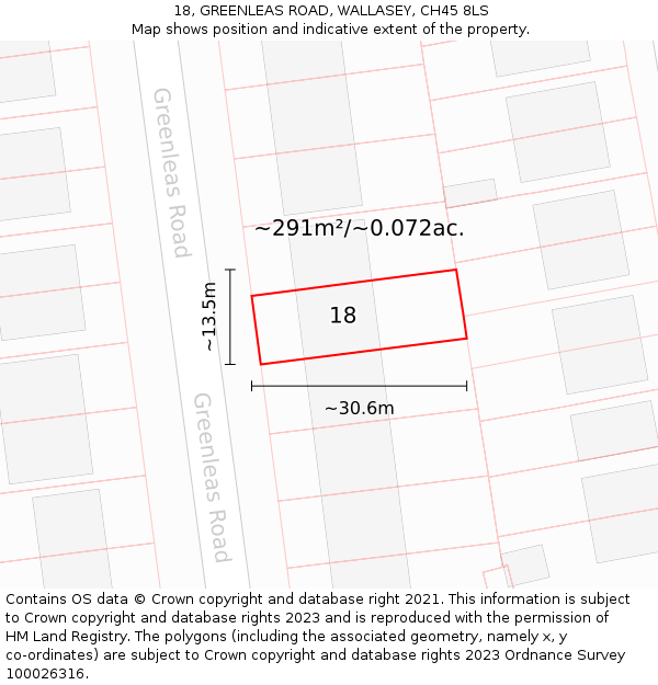 18, GREENLEAS ROAD, WALLASEY, CH45 8LS: Plot and title map