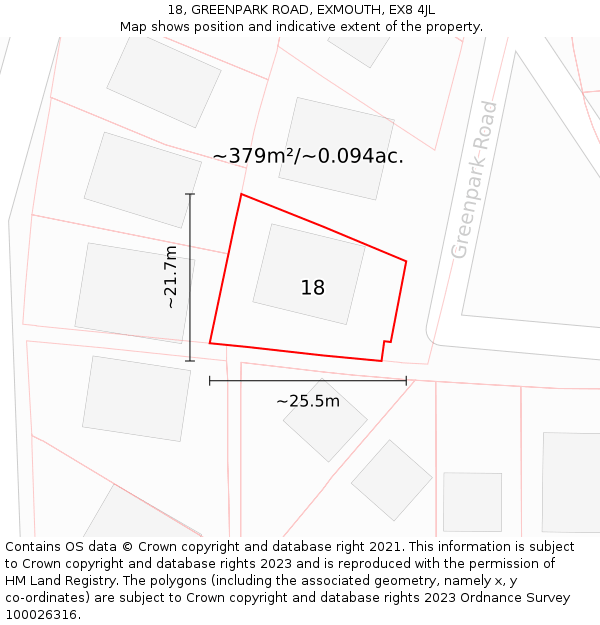 18, GREENPARK ROAD, EXMOUTH, EX8 4JL: Plot and title map