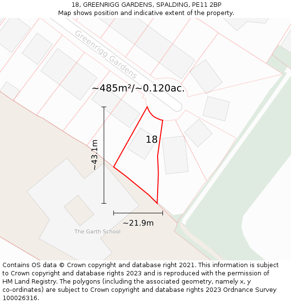 18, GREENRIGG GARDENS, SPALDING, PE11 2BP: Plot and title map