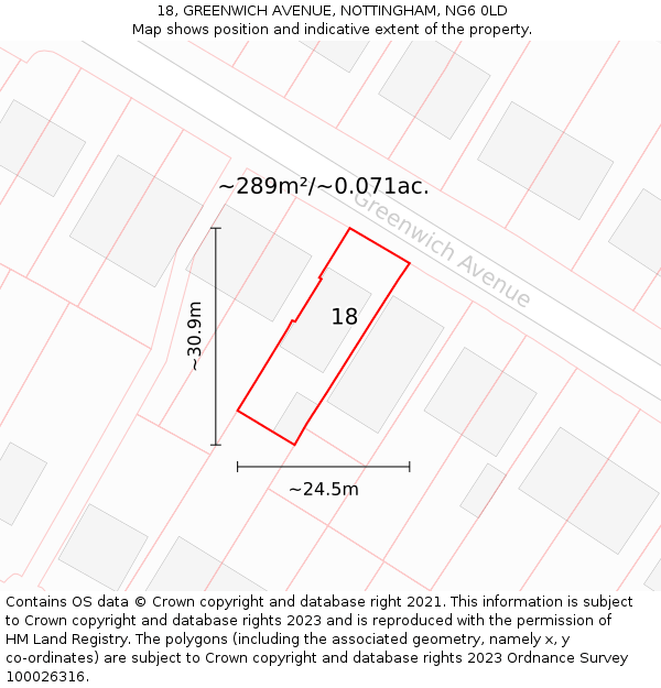 18, GREENWICH AVENUE, NOTTINGHAM, NG6 0LD: Plot and title map