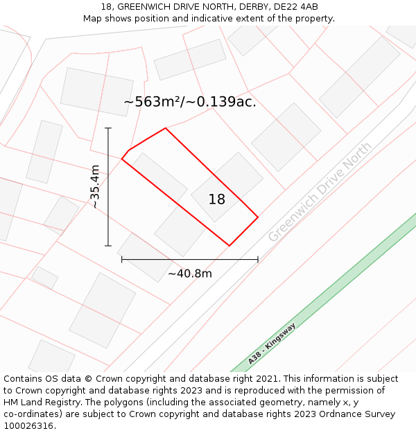 18, GREENWICH DRIVE NORTH, DERBY, DE22 4AB: Plot and title map