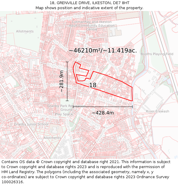 18, GRENVILLE DRIVE, ILKESTON, DE7 8HT: Plot and title map