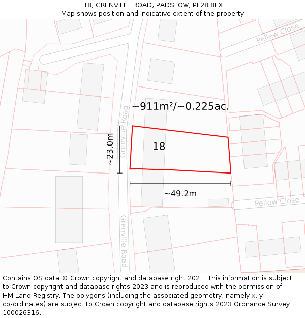 18, GRENVILLE ROAD, PADSTOW, PL28 8EX: Plot and title map