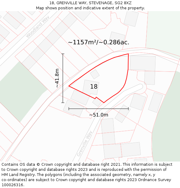 18, GRENVILLE WAY, STEVENAGE, SG2 8XZ: Plot and title map