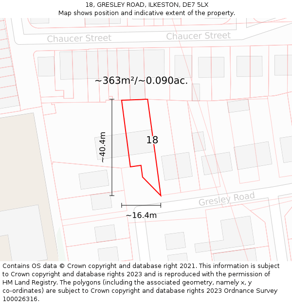 18, GRESLEY ROAD, ILKESTON, DE7 5LX: Plot and title map