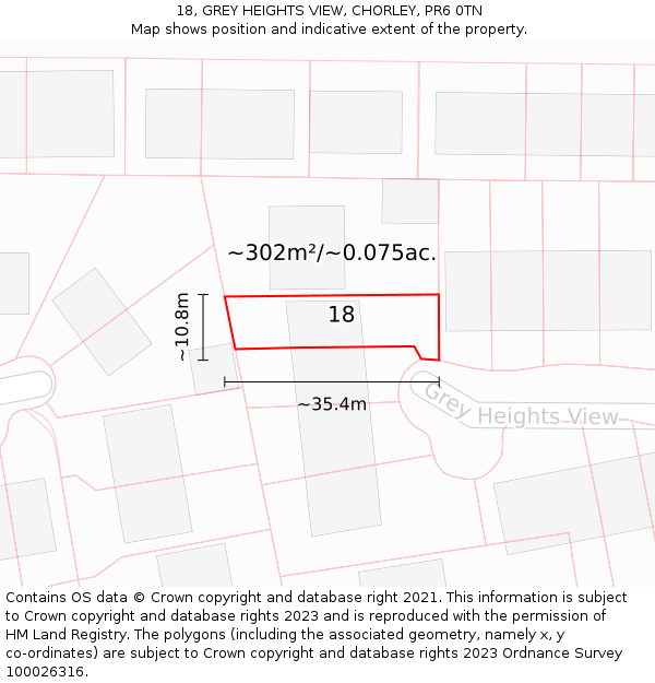 18, GREY HEIGHTS VIEW, CHORLEY, PR6 0TN: Plot and title map