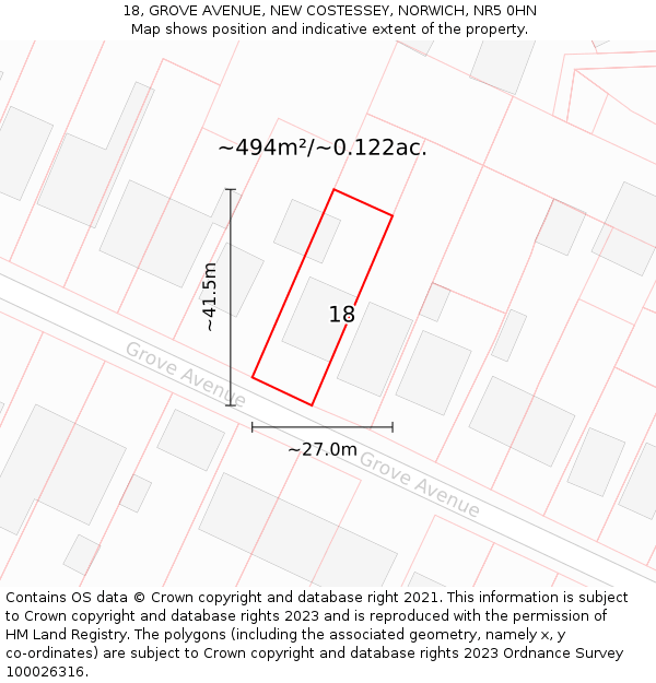 18, GROVE AVENUE, NEW COSTESSEY, NORWICH, NR5 0HN: Plot and title map