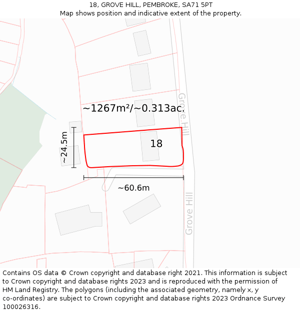 18, GROVE HILL, PEMBROKE, SA71 5PT: Plot and title map
